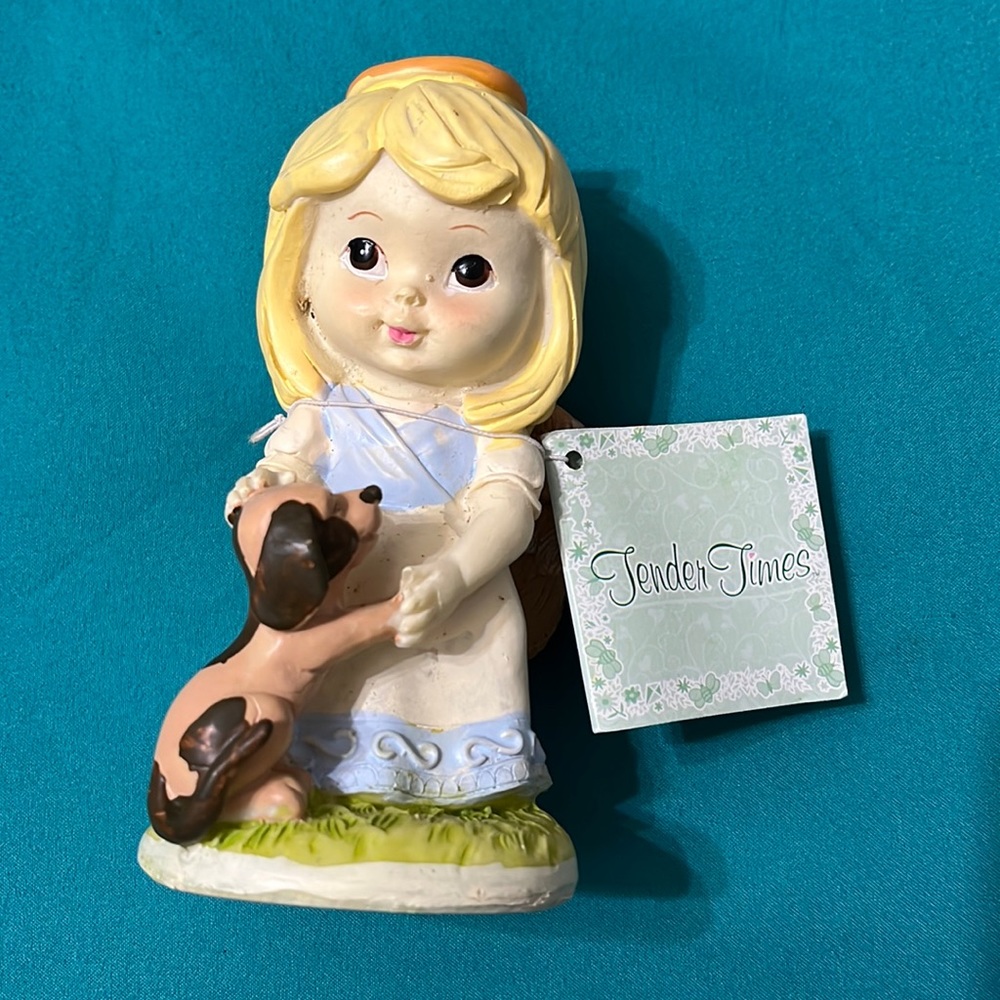 Tender Times Figurines Angel With Dog Figurine 4.75” Tall Detailed All Around
